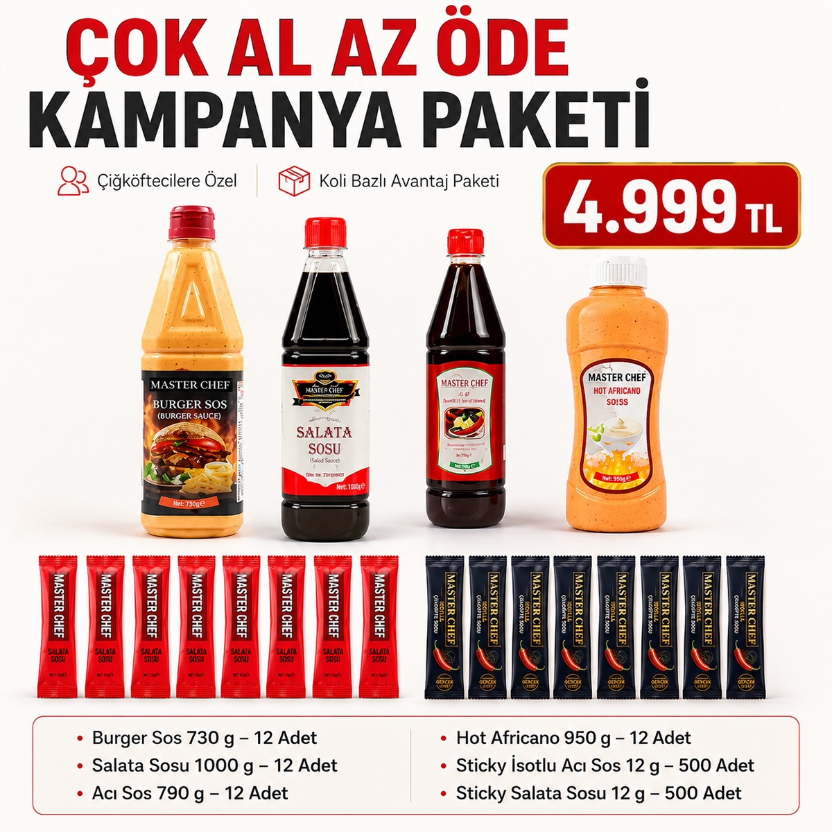 MASTER CHEF Çok Al Az Öde Çiğköfteci Sos Paketi – 48 Şişe + 1000 Stick Sos